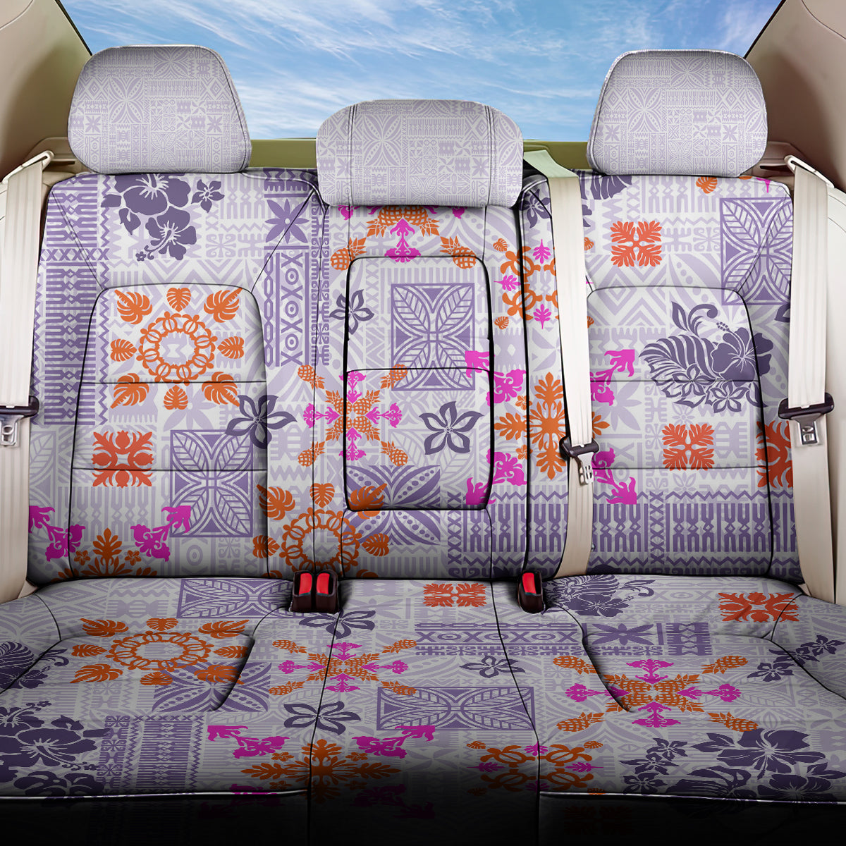 Hawaii Tapa Tribal Back Car Seat Cover With Hawaiian Quilt Pattern Violet