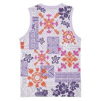 Hawaii Tapa Tribal Basketball Jersey With Hawaiian Quilt Pattern Violet - Polynesian Pride