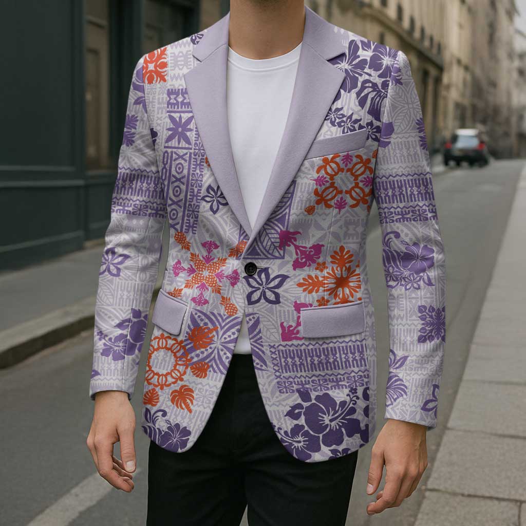 Hawaii Tapa Tribal Blazer With Hawaiian Quilt Pattern Violet - Polynesian Pride