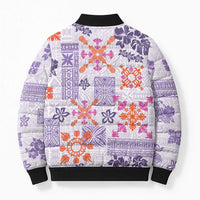 Hawaii Tapa Tribal Bomber Puffer Jacket With Hawaiian Quilt Pattern Violet - Polynesian Pride