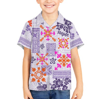 Hawaii Tapa Tribal Family Matching Long Sleeve Bodycon Dress and Hawaiian Shirt With Hawaiian Quilt Pattern Violet LT9 Son's Shirt Violet - Polynesian Pride