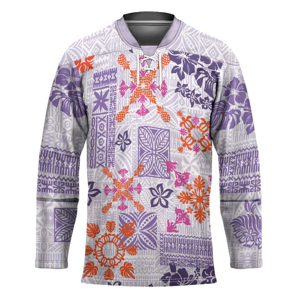Hawaii Tapa Tribal Hockey Jersey With Hawaiian Quilt Pattern Violet - Polynesian Pride