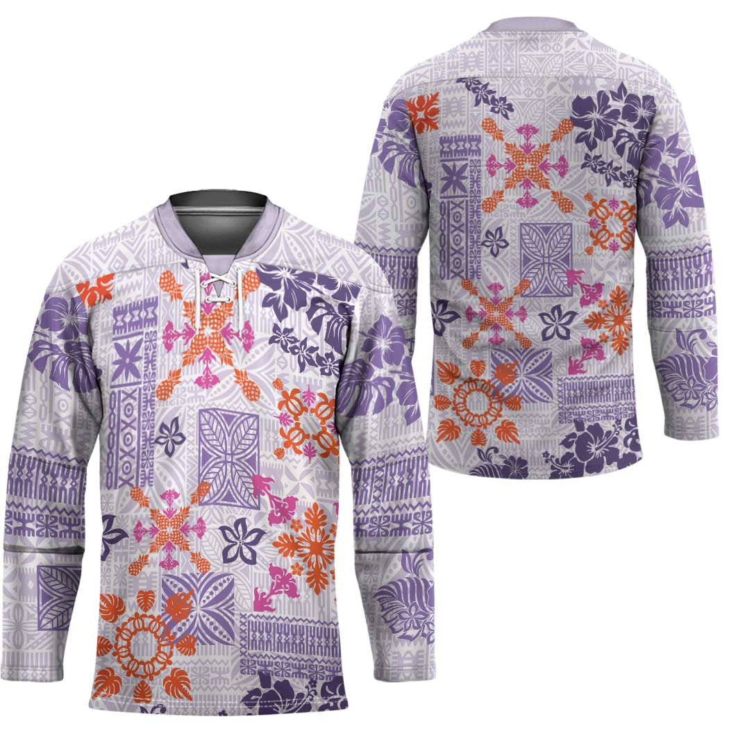 Hawaii Tapa Tribal Hockey Jersey With Hawaiian Quilt Pattern Violet - Polynesian Pride