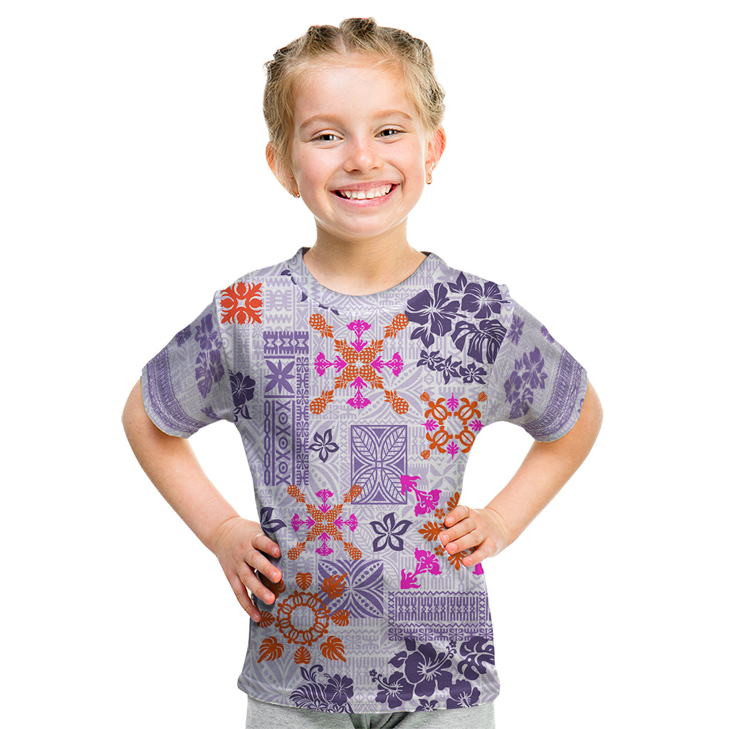 Hawaii Tapa Tribal Kid T Shirt With Hawaiian Quilt Pattern Violet LT9 Violet - Polynesian Pride