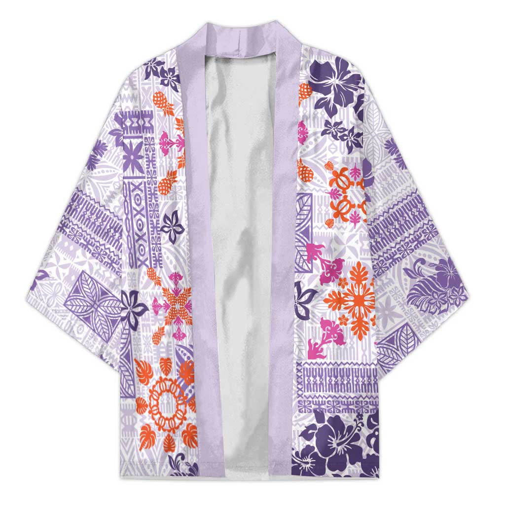Hawaii Tapa Tribal Kimono With Hawaiian Quilt Pattern Violet - Polynesian Pride
