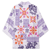 Hawaii Tapa Tribal Kimono With Hawaiian Quilt Pattern Violet - Polynesian Pride