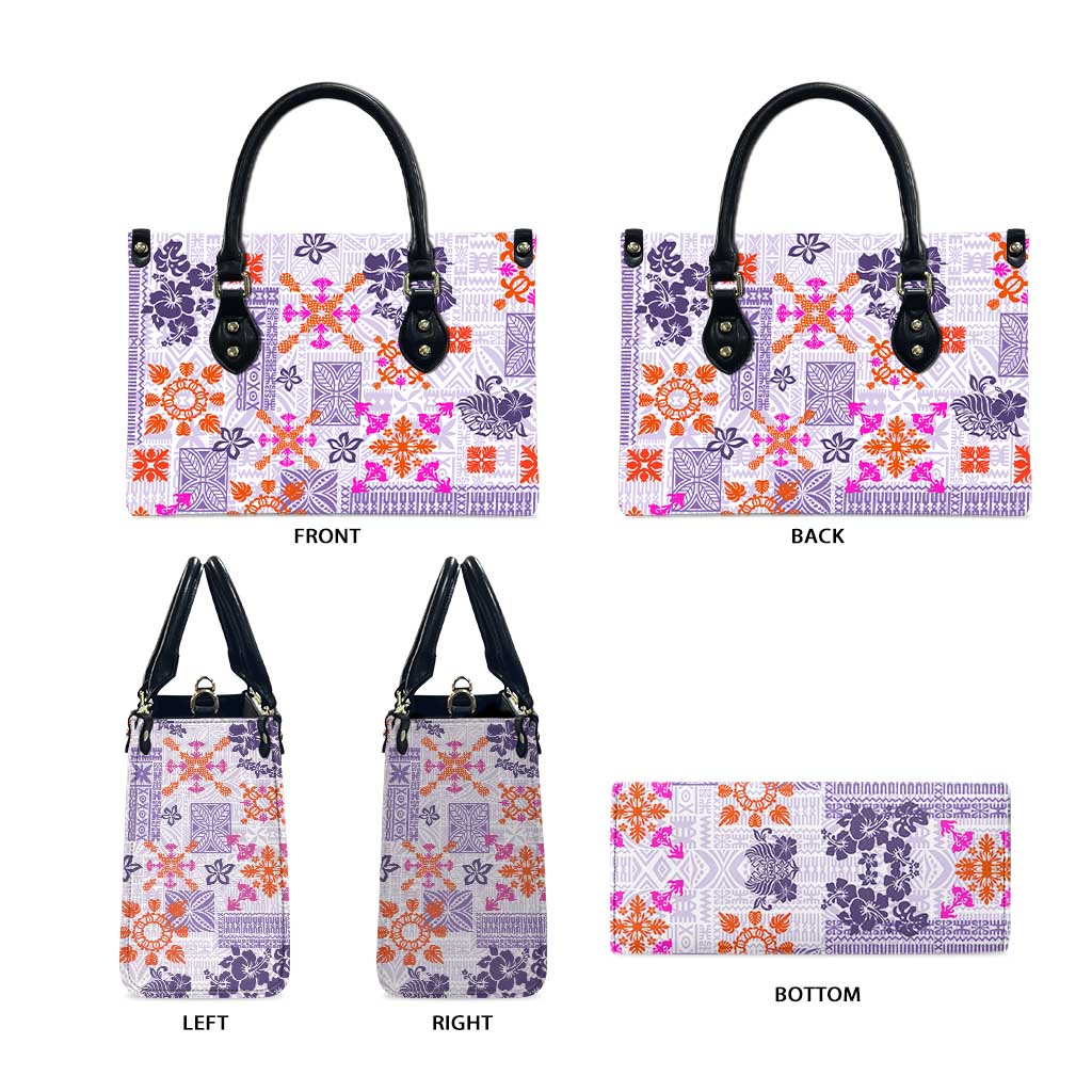 Hawaii Tapa Tribal Leather Bag With Hawaiian Quilt Pattern Violet - Polynesian Pride