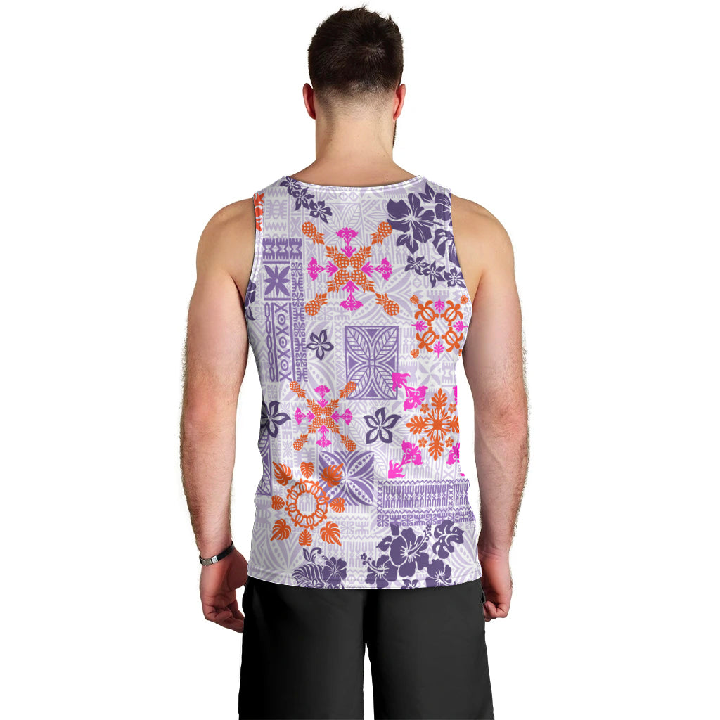 Hawaii Tapa Tribal Men Tank Top With Hawaiian Quilt Pattern Violet LT9 - Polynesian Pride