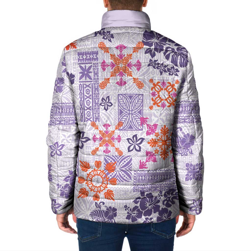 Hawaii Tapa Tribal Padded Jacket With Hawaiian Quilt Pattern Violet - Polynesian Pride