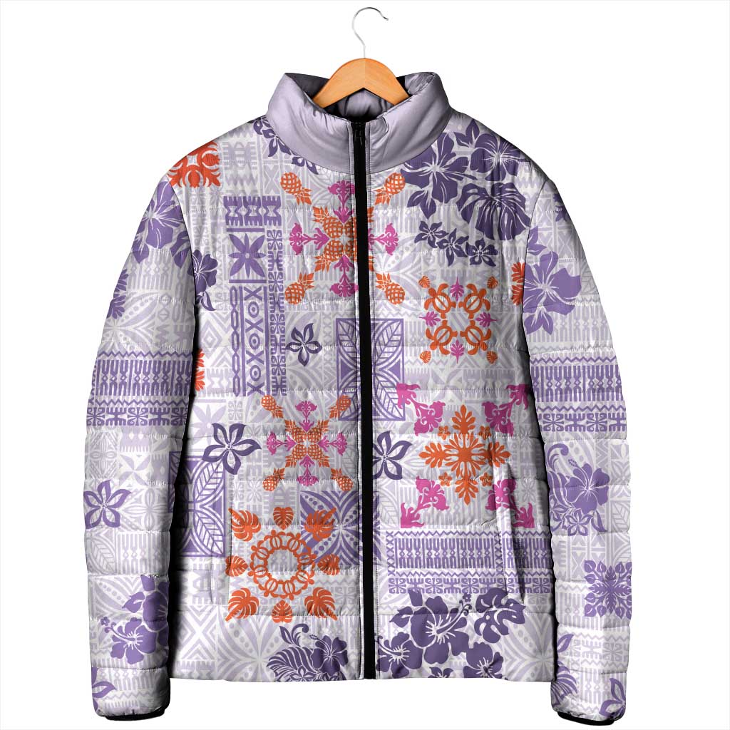 Hawaii Tapa Tribal Padded Jacket With Hawaiian Quilt Pattern Violet - Polynesian Pride