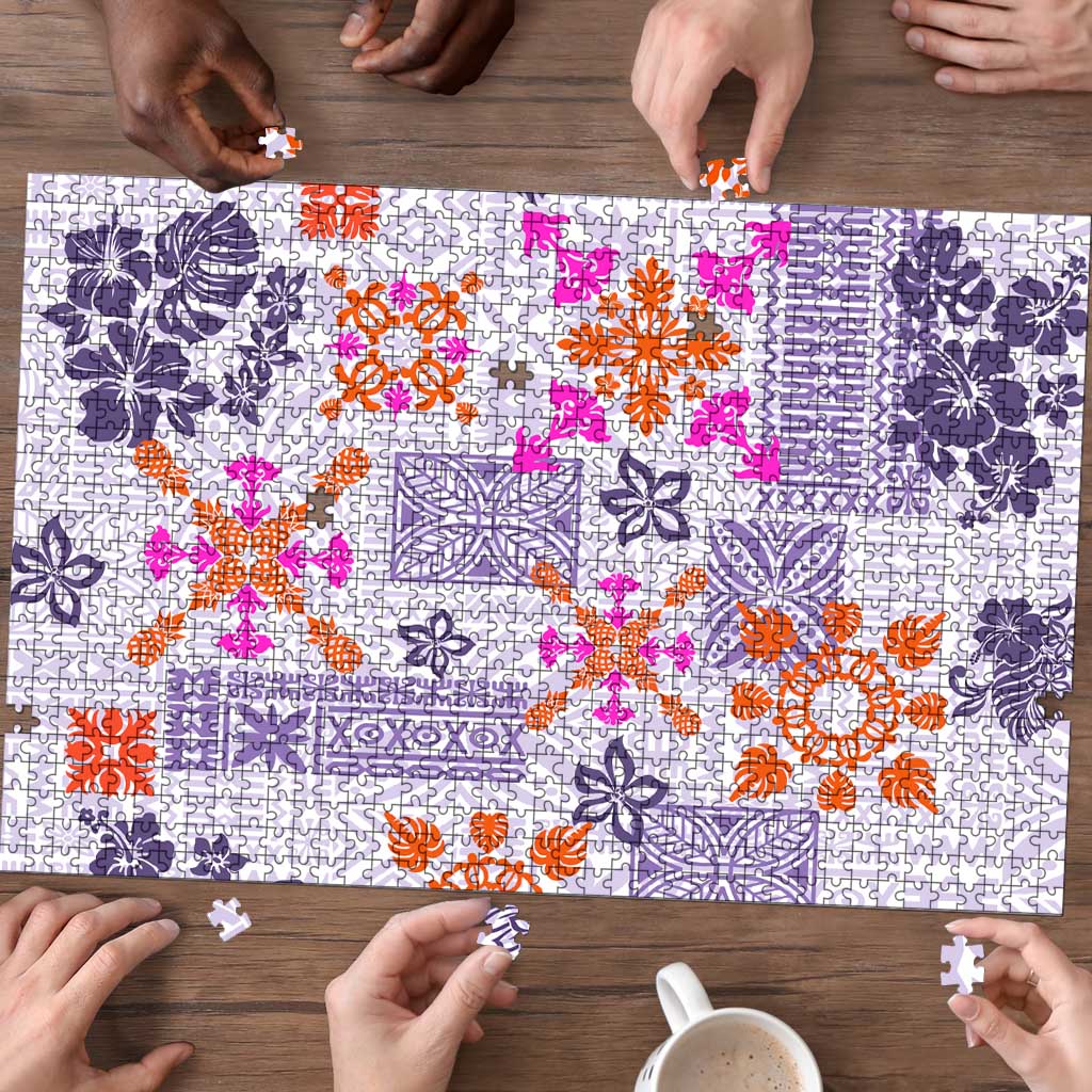 Hawaii Tapa Tribal Puzzle With Hawaiian Quilt Pattern Violet - Polynesian Pride