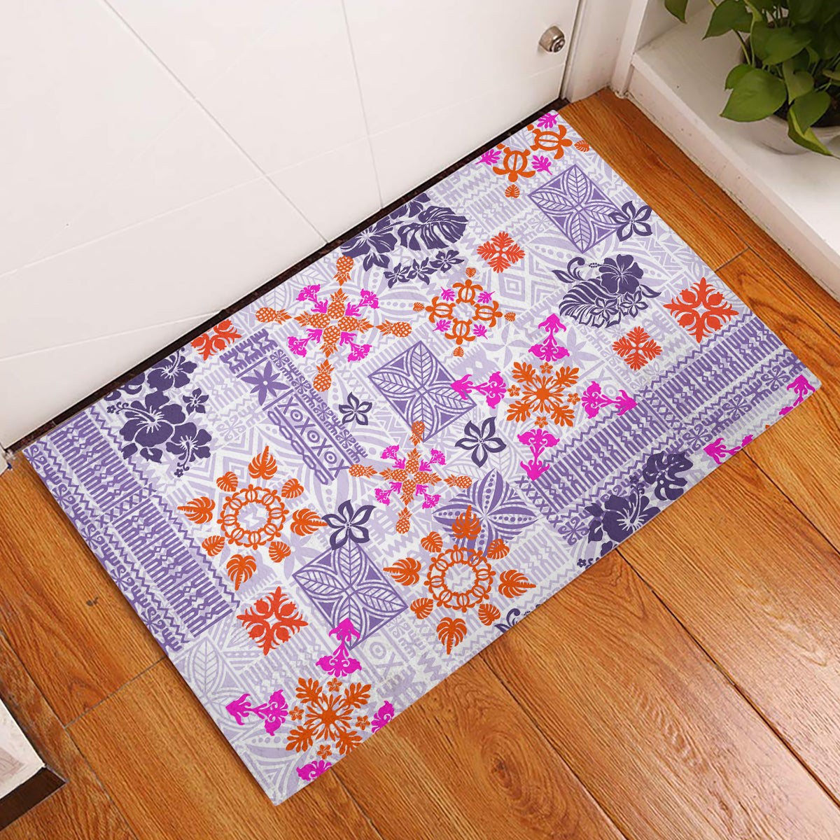 Hawaii Tapa Tribal Rubber Doormat With Hawaiian Quilt Pattern Violet LT9 Violet - Polynesian Pride