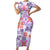 Hawaii Tapa Tribal Short Sleeve Bodycon Dress With Hawaiian Quilt Pattern Violet LT9 Long Dress Violet - Polynesian Pride