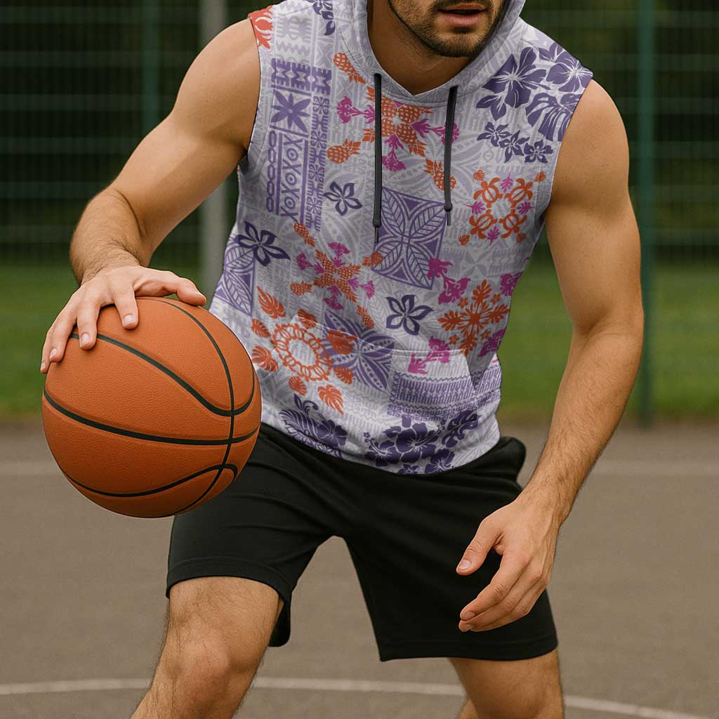 Hawaii Tapa Tribal Sleeveless Hoodie With Hawaiian Quilt Pattern Violet - Polynesian Pride