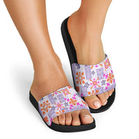 Hawaii Tapa Tribal Slide Sandals With Hawaiian Quilt Pattern Violet - Polynesian Pride