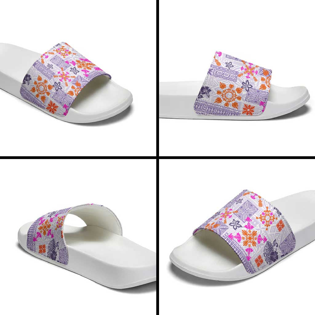 Hawaii Tapa Tribal Slide Sandals With Hawaiian Quilt Pattern Violet - Polynesian Pride