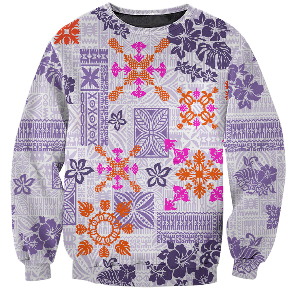 Hawaii Tapa Tribal Sweatshirt With Hawaiian Quilt Pattern Violet LT9 Unisex Violet - Polynesian Pride