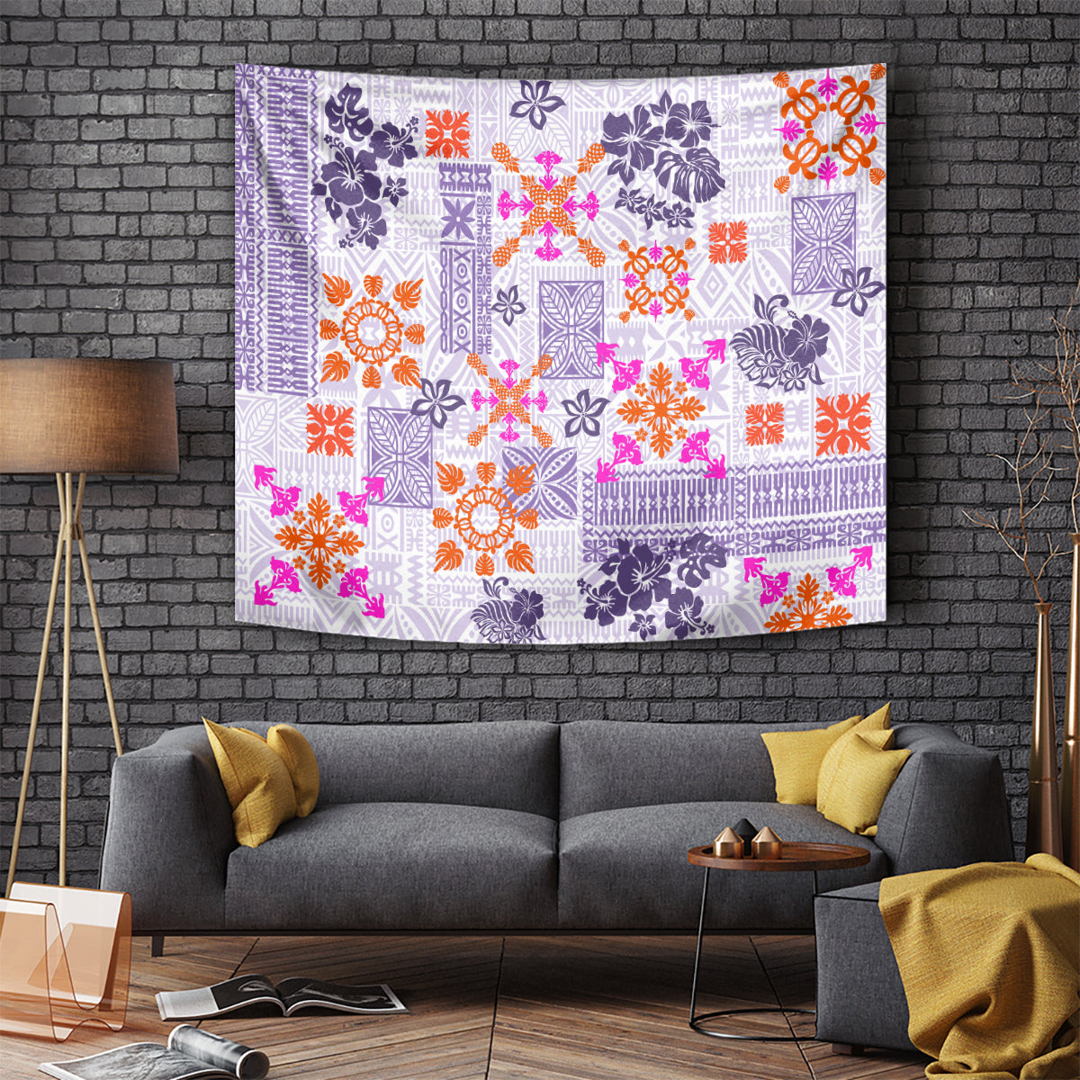 Hawaii Tapa Tribal Tapestry With Hawaiian Quilt Pattern Violet LT9 Violet - Polynesian Pride