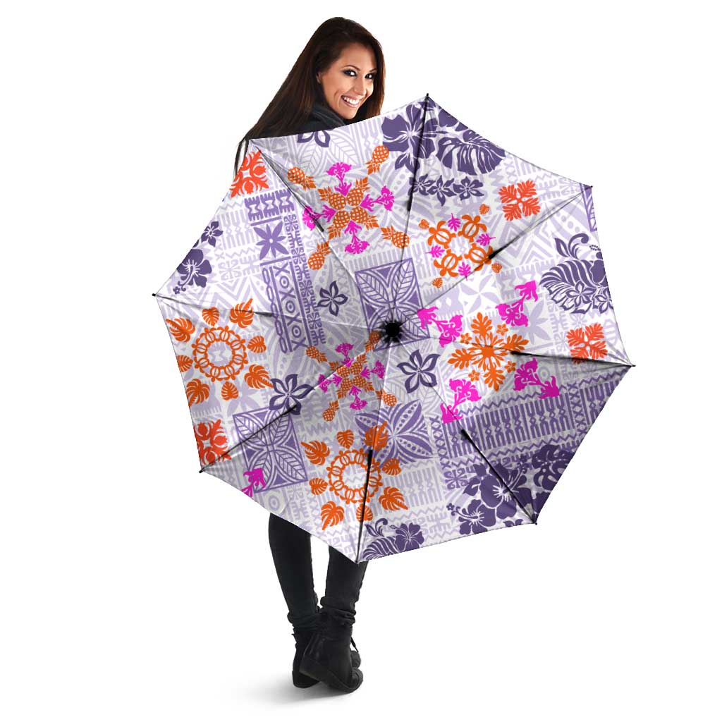 Hawaii Tapa Tribal Umbrella With Hawaiian Quilt Pattern Violet - Polynesian Pride