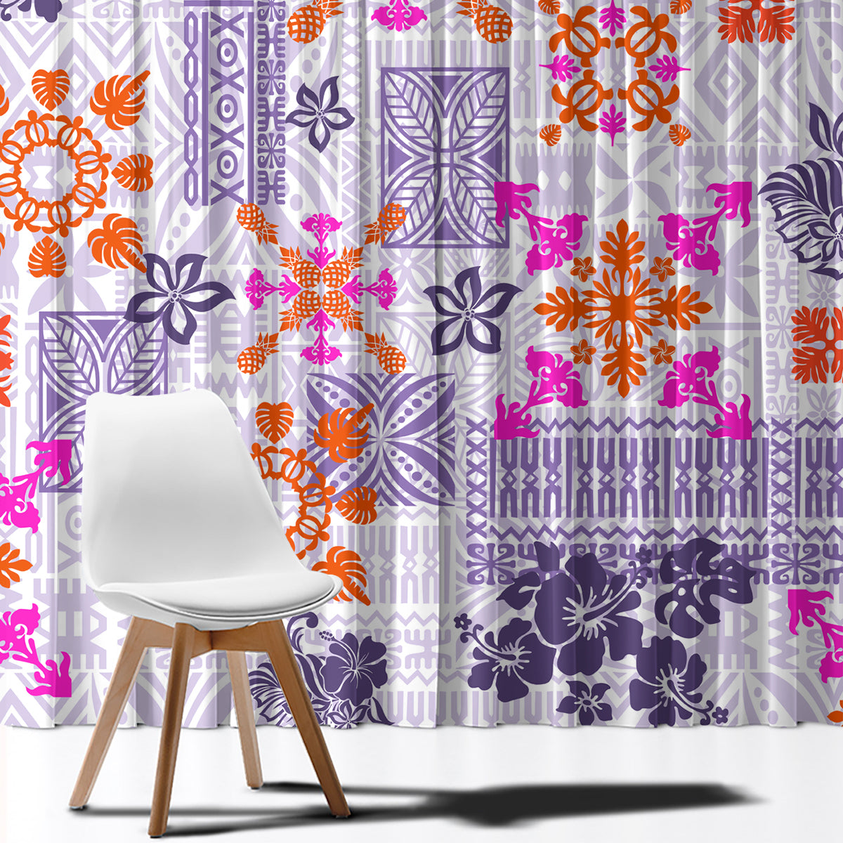 Hawaii Tapa Tribal Window Curtain With Hawaiian Quilt Pattern Violet LT9 - Polynesian Pride