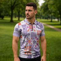 Hawaii Tapa Tribal Zipper Polo Shirt With Hawaiian Quilt Pattern Violet - Polynesian Pride