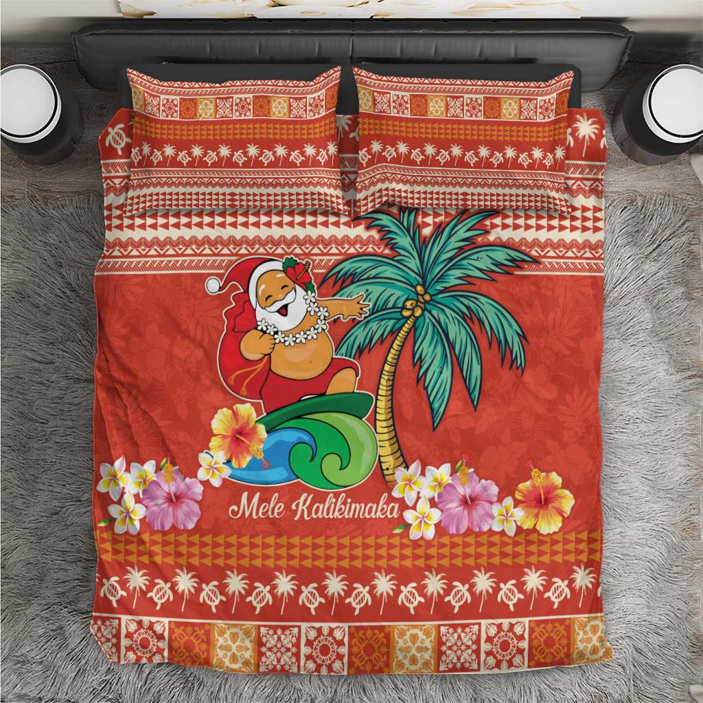 Hawaii Mele Kalikimaka Bedding Set Surfing Santa Funny Christmas