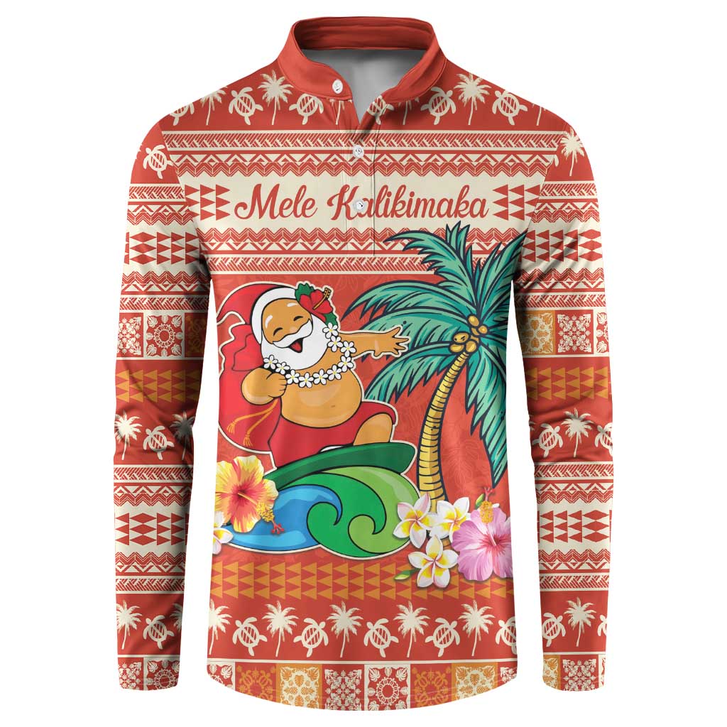 Hawaii Mele Kalikimaka Button Sweatshirt Surfing Santa Funny Christmas LT9 Red - Polynesian Pride