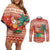 Hawaii Mele Kalikimaka Couples Matching Off Shoulder Short Dress and Long Sleeve Button Shirt Surfing Santa Funny Christmas