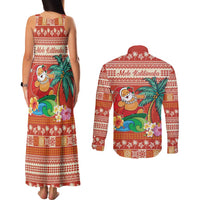 Hawaii Mele Kalikimaka Couples Matching Tank Maxi Dress and Long Sleeve Button Shirt Surfing Santa Funny Christmas LT9 - Polynesian Pride