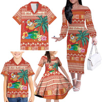 Hawaii Mele Kalikimaka Family Matching Off The Shoulder Long Sleeve Dress and Hawaiian Shirt Surfing Santa Funny Christmas