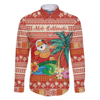 Hawaii Mele Kalikimaka Family Matching Off The Shoulder Long Sleeve Dress and Hawaiian Shirt Surfing Santa Funny Christmas