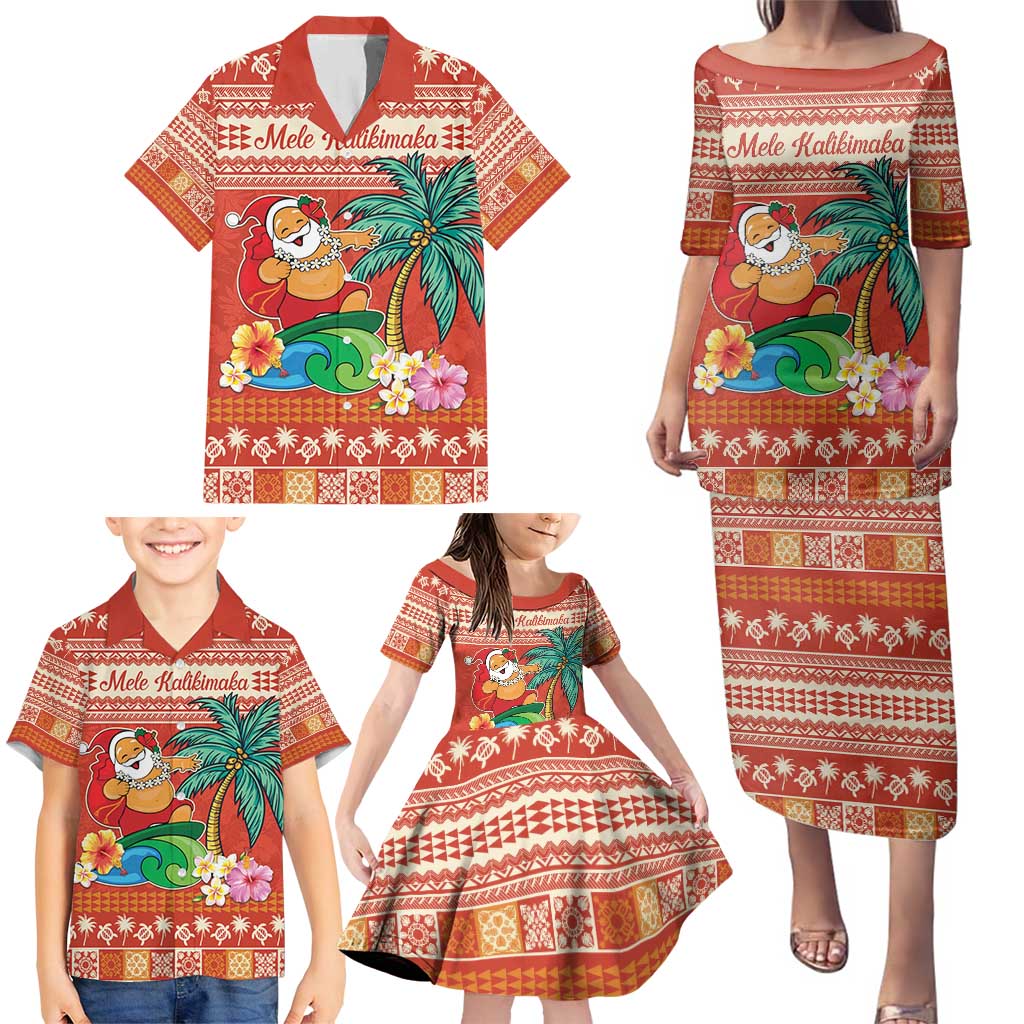 Hawaii Mele Kalikimaka Family Matching Puletasi and Hawaiian Shirt Surfing Santa Funny Christmas