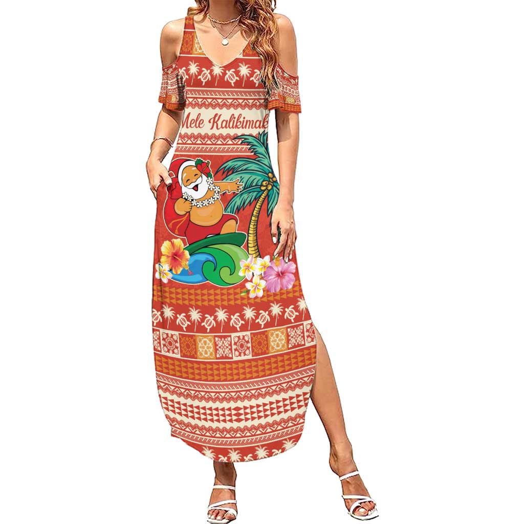 Hawaii Mele Kalikimaka Family Matching Summer Maxi Dress and Hawaiian Shirt Surfing Santa Funny Christmas