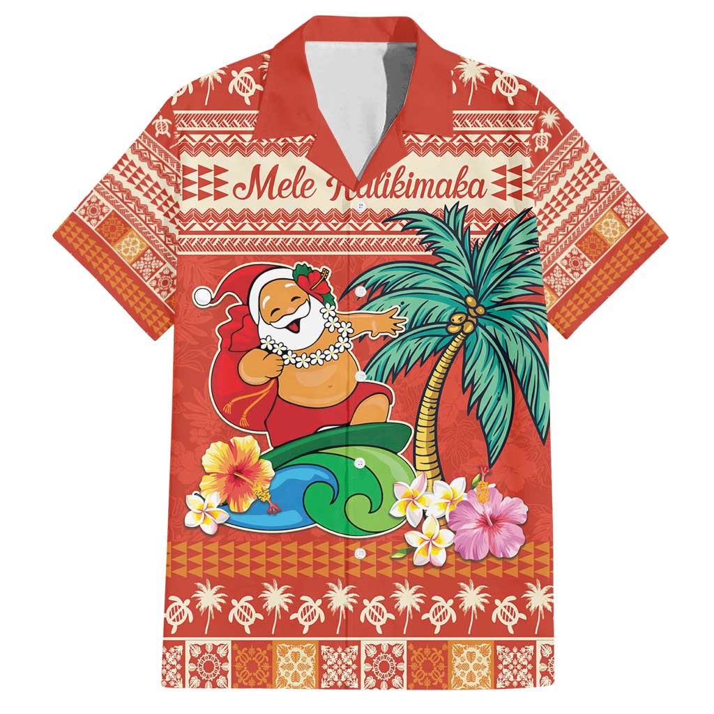 Hawaii Mele Kalikimaka Family Matching Tank Maxi Dress and Hawaiian Shirt Surfing Santa Funny Christmas LT9 Dad's Shirt - Short Sleeve Red - Polynesian Pride