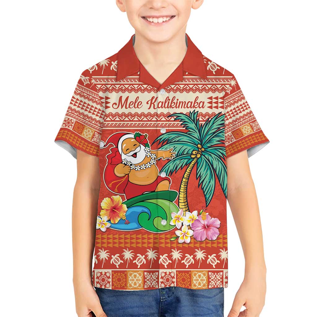 Hawaii Mele Kalikimaka Family Matching Tank Maxi Dress and Hawaiian Shirt Surfing Santa Funny Christmas LT9 Son's Shirt Red - Polynesian Pride
