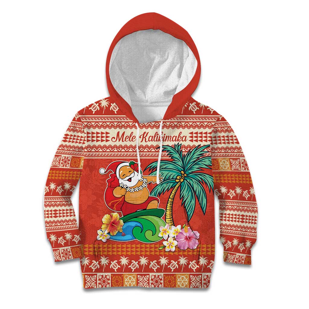 Hawaii Mele Kalikimaka Kid Hoodie Surfing Santa Funny Christmas