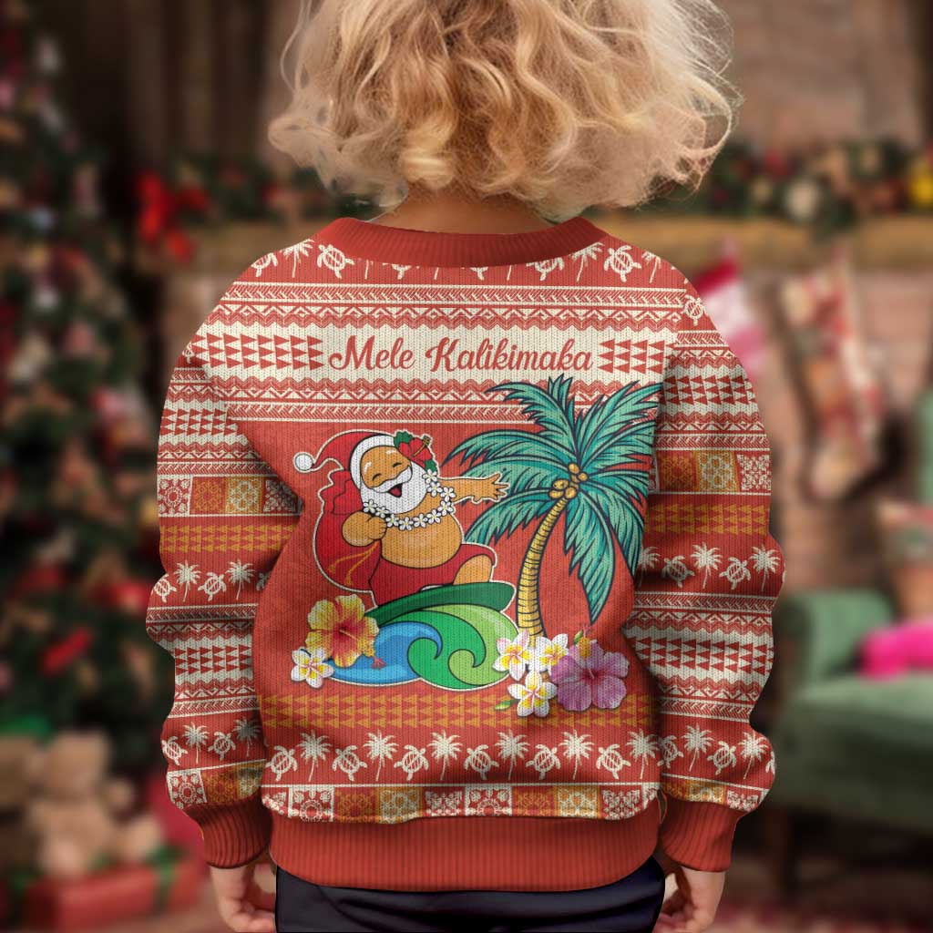 Hawaii Mele Kalikimaka Kid Ugly Christmas Sweater Surfing Santa Funny Christmas