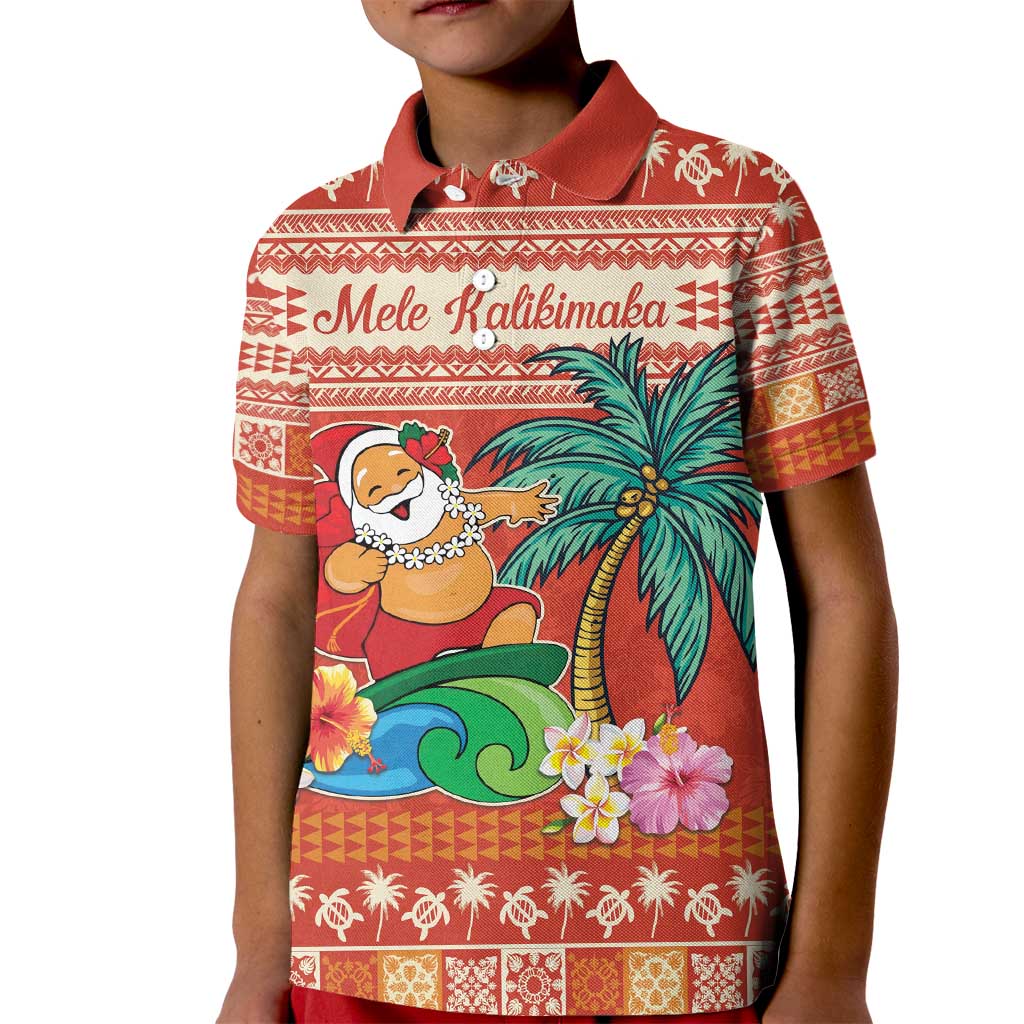 Hawaii Mele Kalikimaka Kid Polo Shirt Surfing Santa Funny Christmas