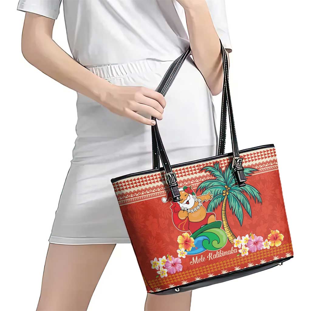 Hawaii Mele Kalikimaka Leather Tote Bag Surfing Santa Funny Christmas LT9 - Polynesian Pride