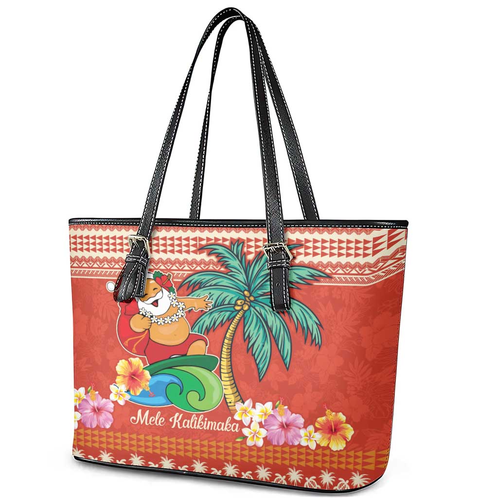 Hawaii Mele Kalikimaka Leather Tote Bag Surfing Santa Funny Christmas LT9 - Polynesian Pride