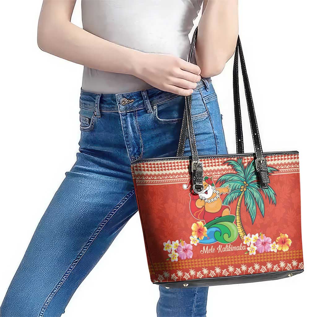 Hawaii Mele Kalikimaka Leather Tote Bag Surfing Santa Funny Christmas LT9 - Polynesian Pride