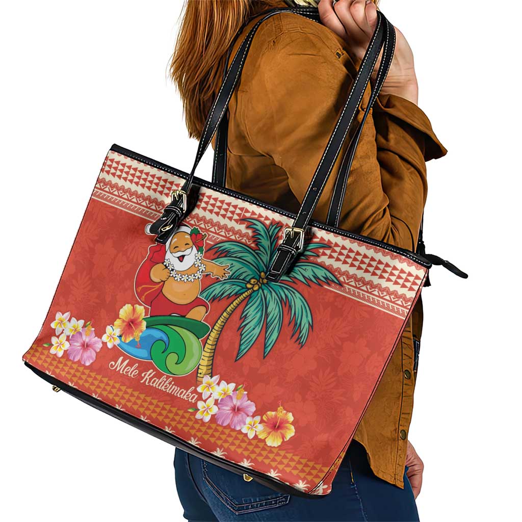 Hawaii Mele Kalikimaka Leather Tote Bag Surfing Santa Funny Christmas LT9 - Polynesian Pride