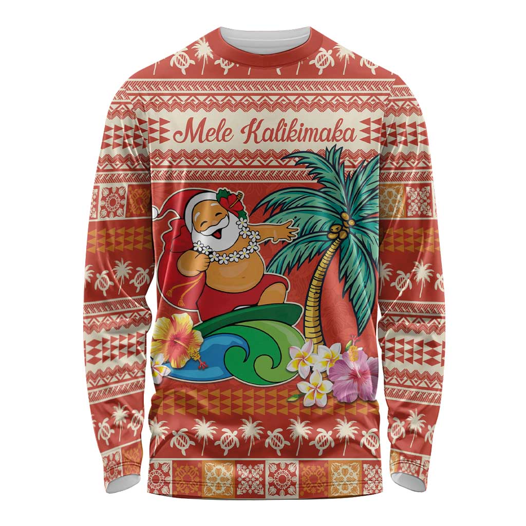 Hawaii Mele Kalikimaka Long Sleeve Shirt Surfing Santa Funny Christmas