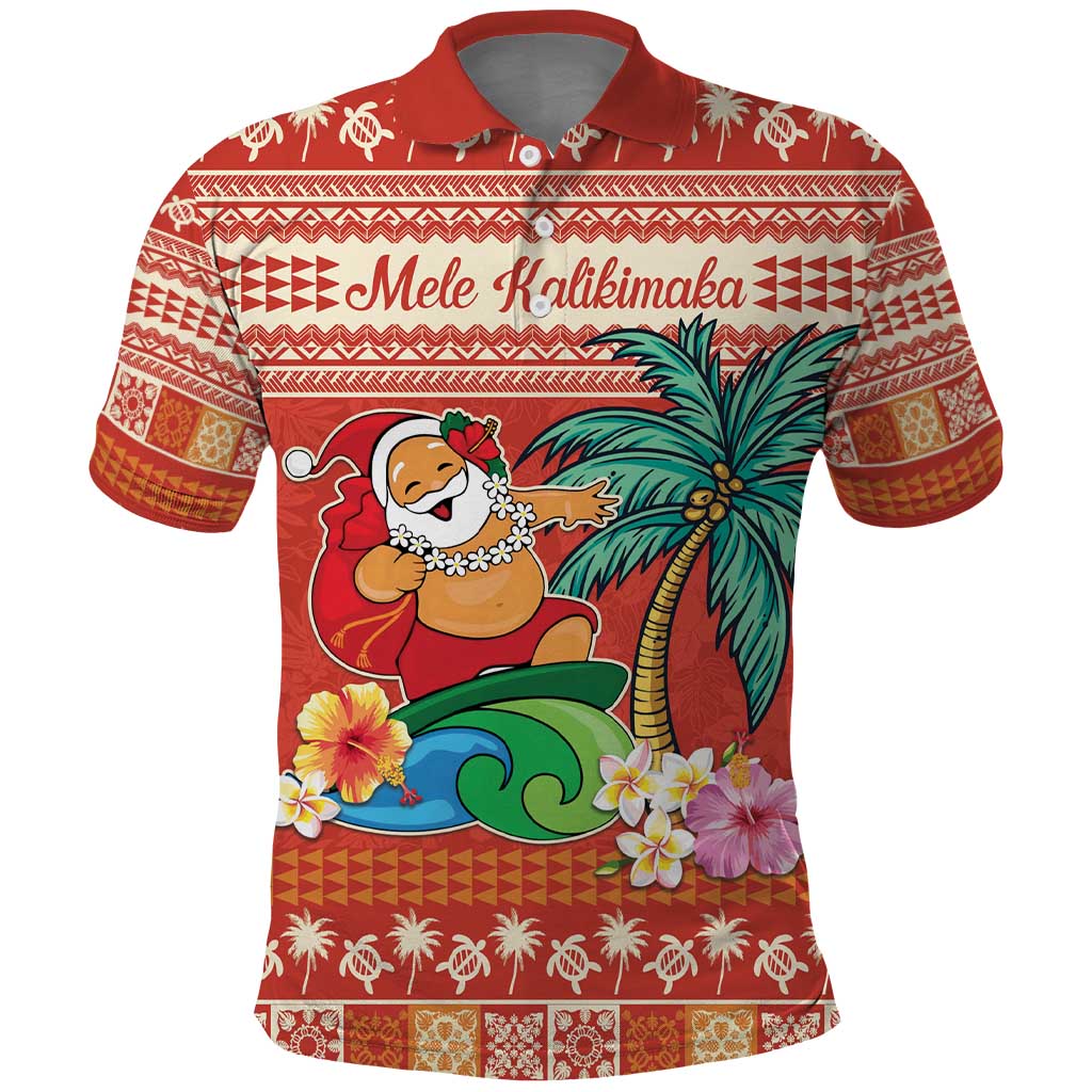 Hawaii Mele Kalikimaka Polo Shirt Surfing Santa Funny Christmas