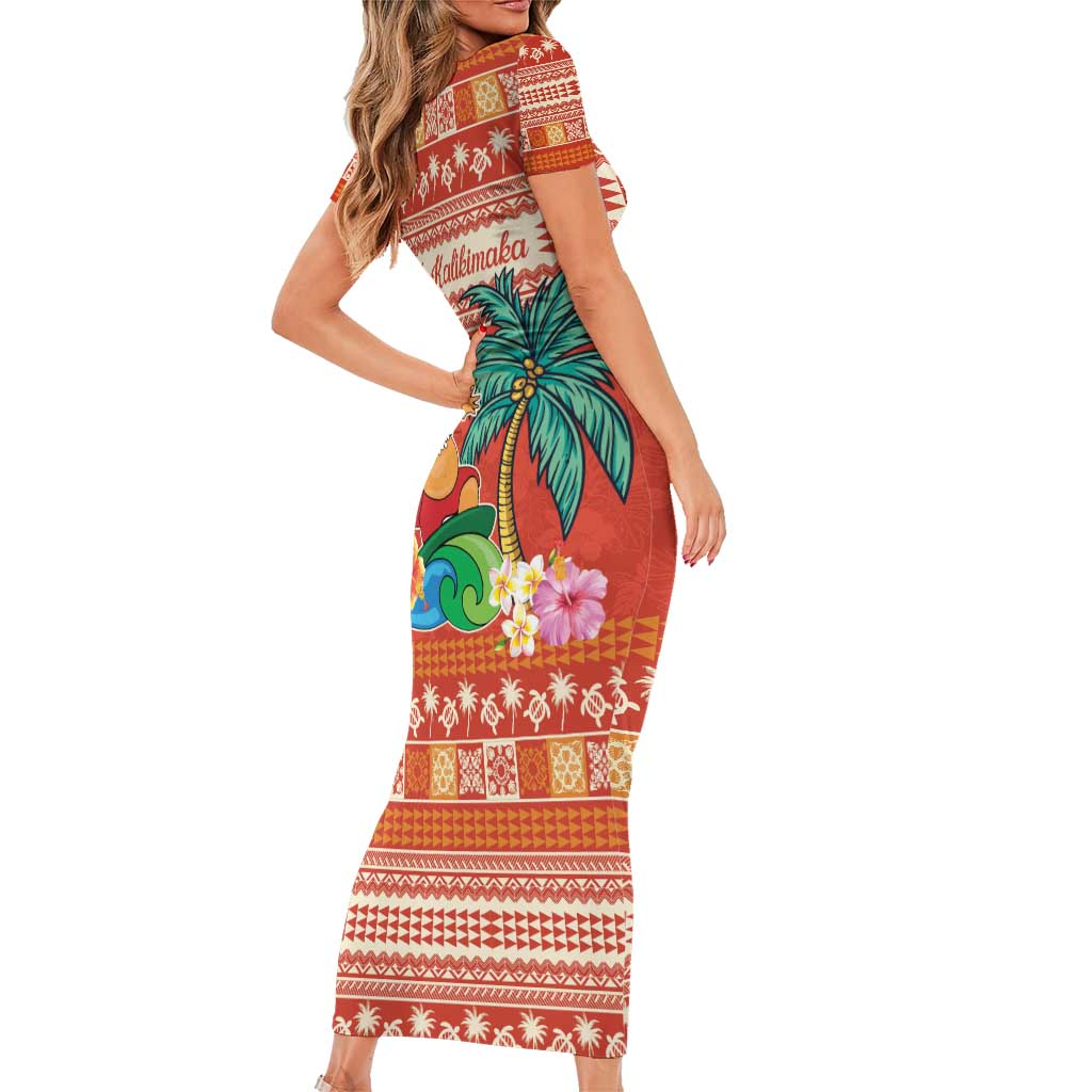 Hawaii Mele Kalikimaka Short Sleeve Bodycon Dress Surfing Santa Funny Christmas