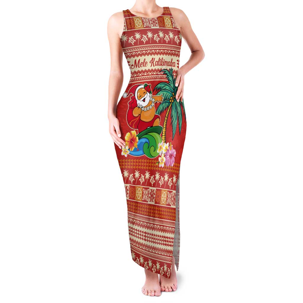 Hawaii Mele Kalikimaka Tank Maxi Dress Surfing Santa Funny Christmas LT9 Women Red - Polynesian Pride