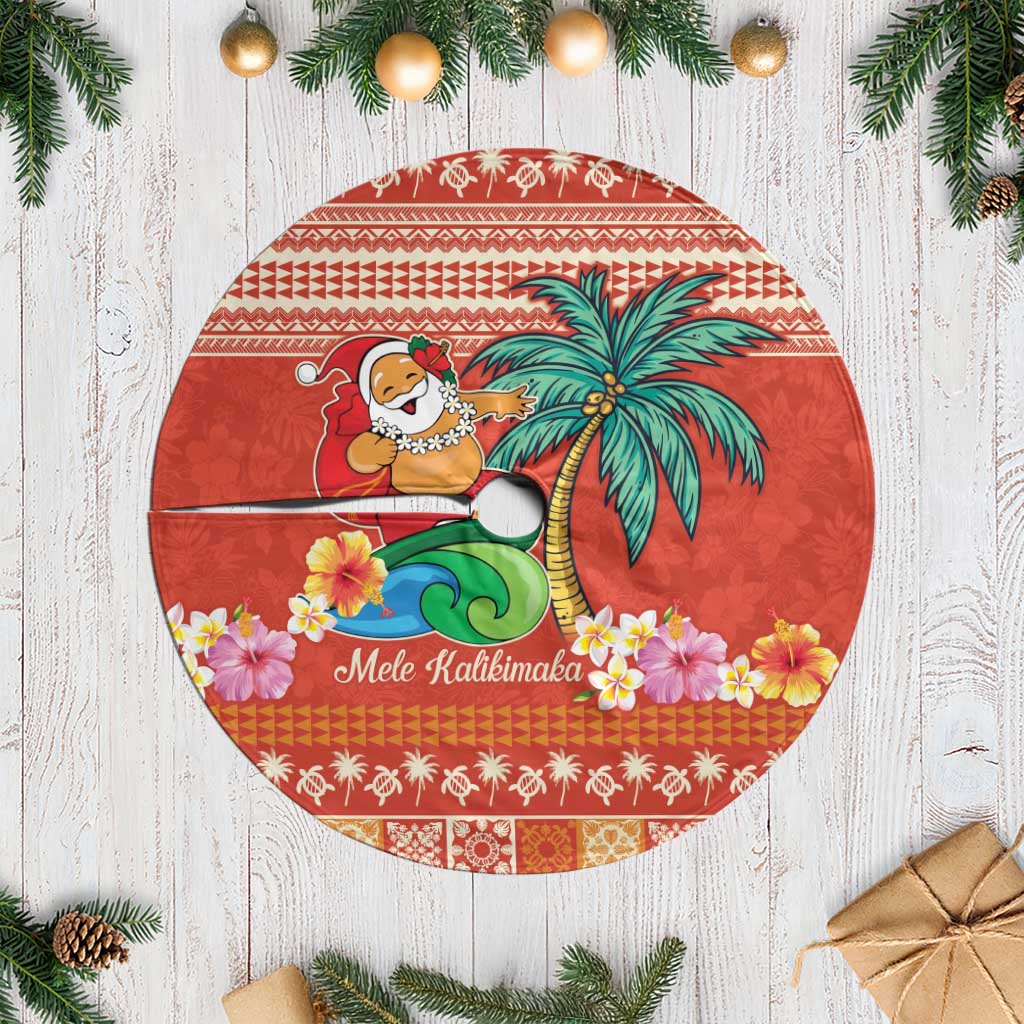 Hawaii Mele Kalikimaka Tree Skirt Surfing Santa Funny Christmas