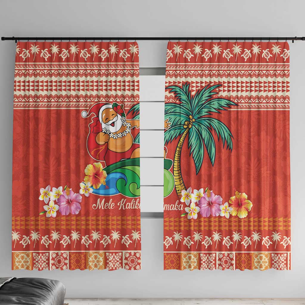 Hawaii Mele Kalikimaka Window Curtain Surfing Santa Funny Christmas LT9 With Hooks Red - Polynesian Pride