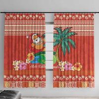 Hawaii Mele Kalikimaka Window Curtain Surfing Santa Funny Christmas LT9 With Hooks Red - Polynesian Pride