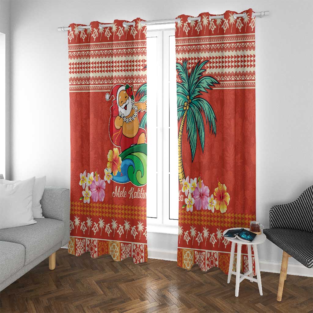 Hawaii Mele Kalikimaka Window Curtain Surfing Santa Funny Christmas LT9 With Grommets Red - Polynesian Pride